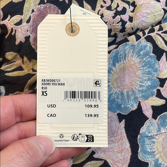 New Billabong women’s Floral Long Sleeve Maxi Dress XS - Picture 6 of 9